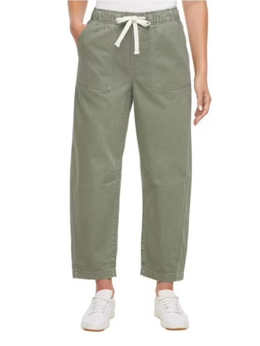 Gap Denim Olive Green Pull On Barrel Jeans Stretchy Waistband Size Large